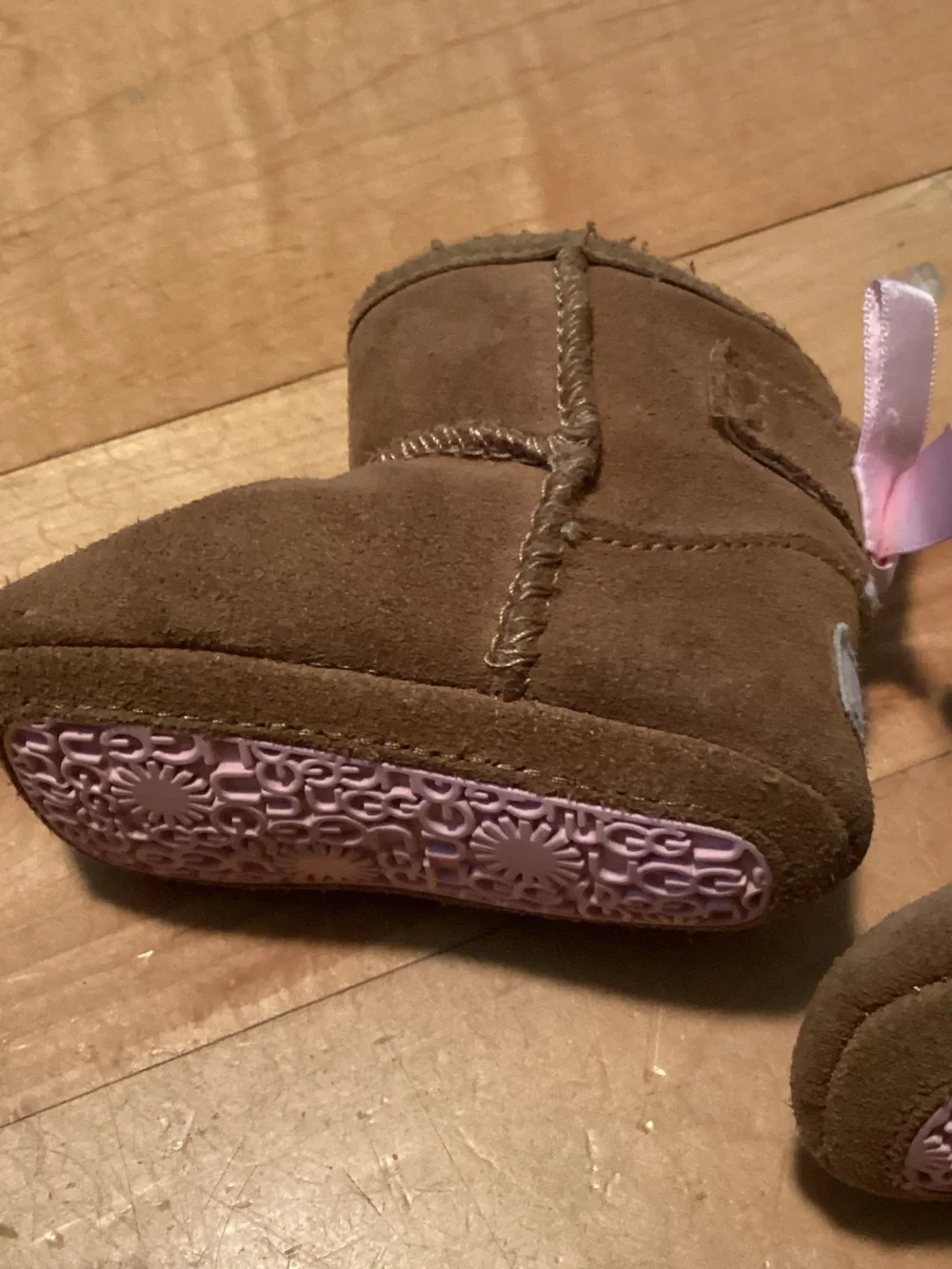 Ugg Baby Faux-Shearling Booties with Pink Bow - Brown